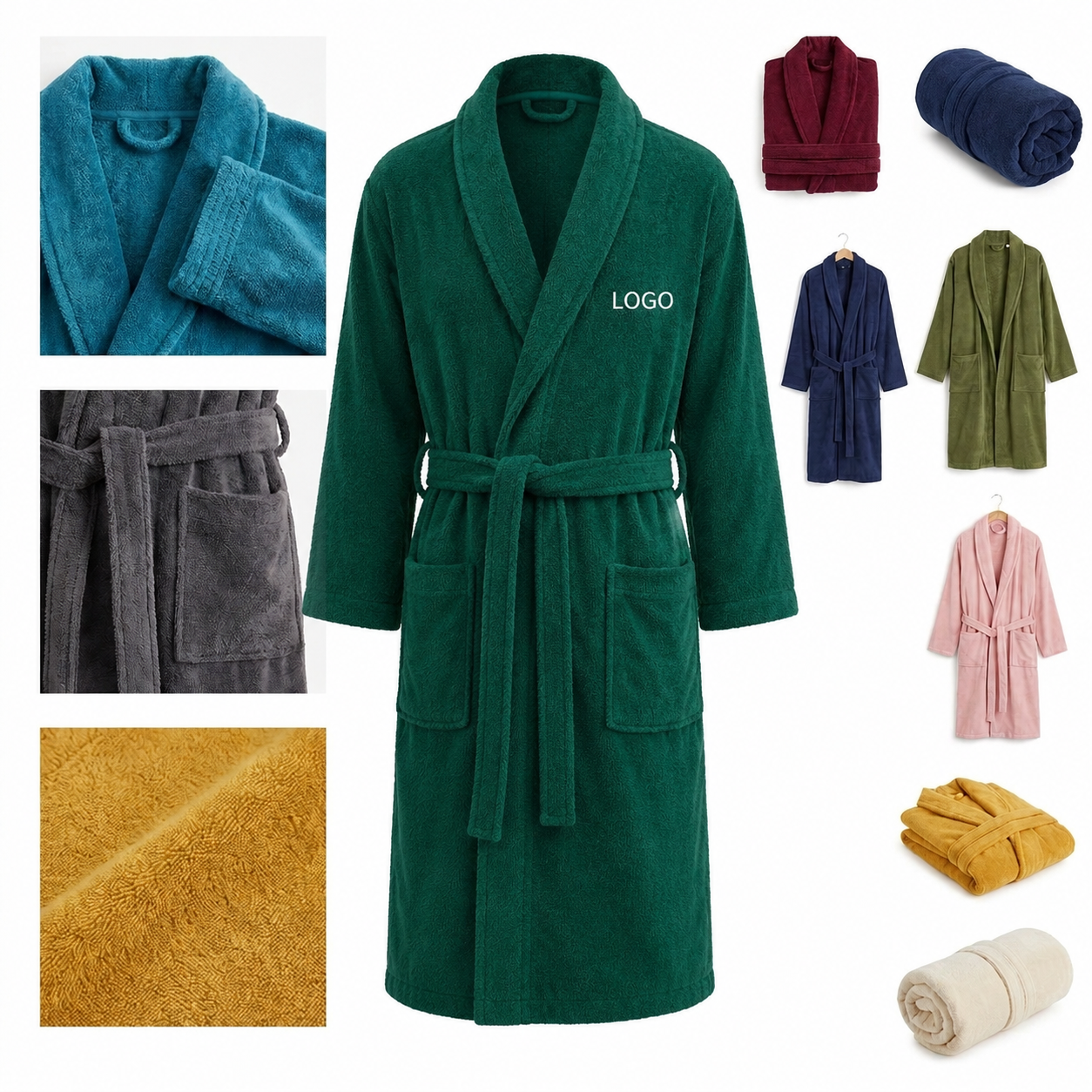 Premium Weight Cotton Terry Robe with Kimono Collar