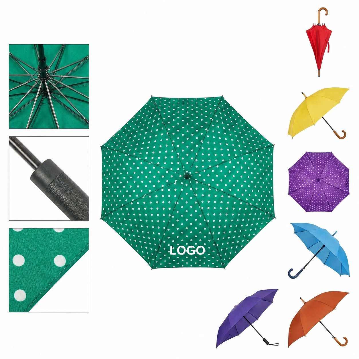 Foldable Auto Open Polka Dot Umbrella with Wind-Resistant Canopy