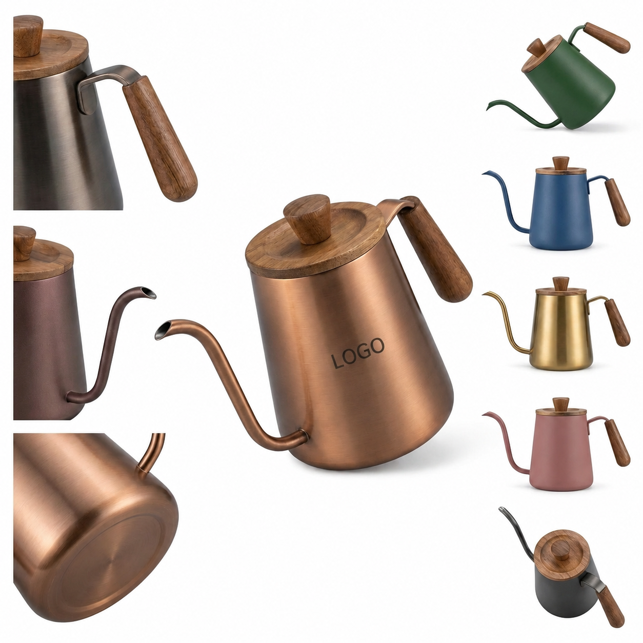 Gooseneck Stainless Steel Coffee Kettle with Wooden Accents