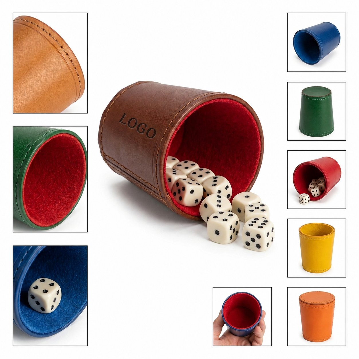 Dual-Tone Synthetic Leather Dice Shaker Set with Plush Lining and Six Gaming Pieces