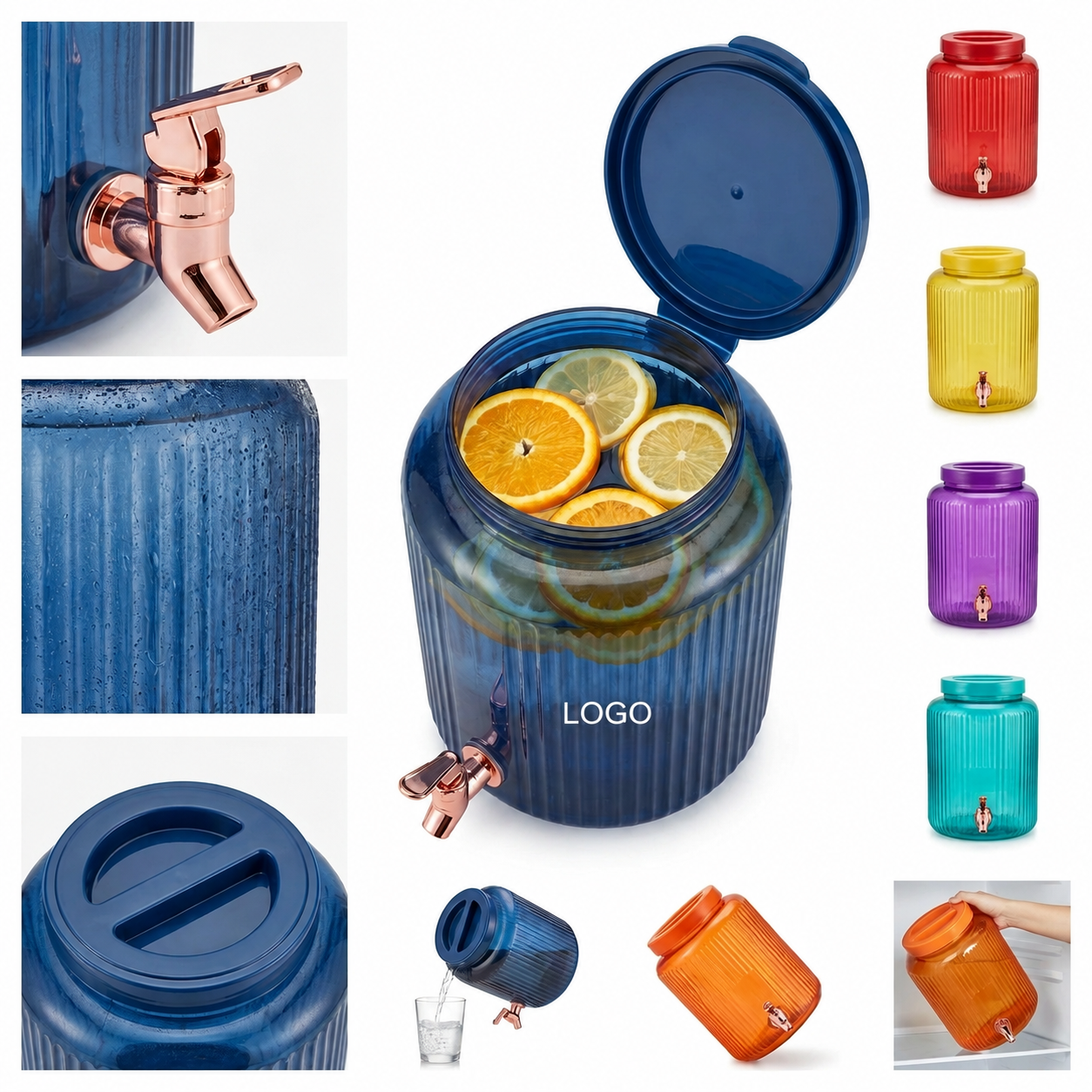 Ribbed Refrigerator Beverage Dispenser with Leak-Resistant Spigot