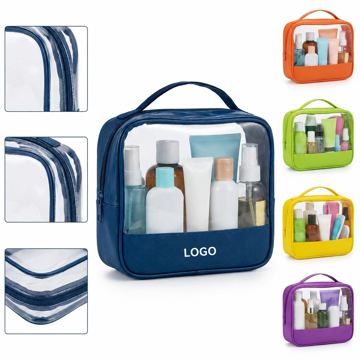 Transparent Cosmetic Organizer with Contrast Base and Top Handle