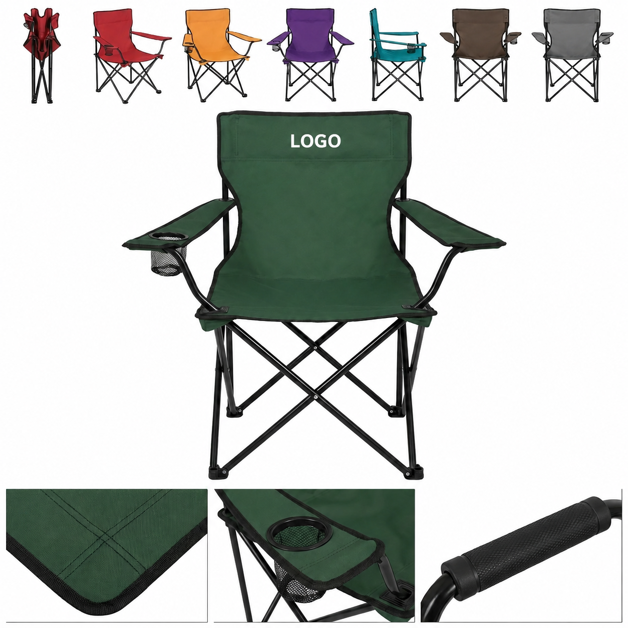 Portable Folding Event Chair with Integrated Armrest Cup Holder and Grip Handle