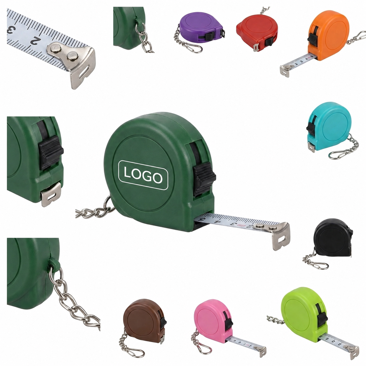 Multi-Hue Retractable Mini Tape Measure with Keychain