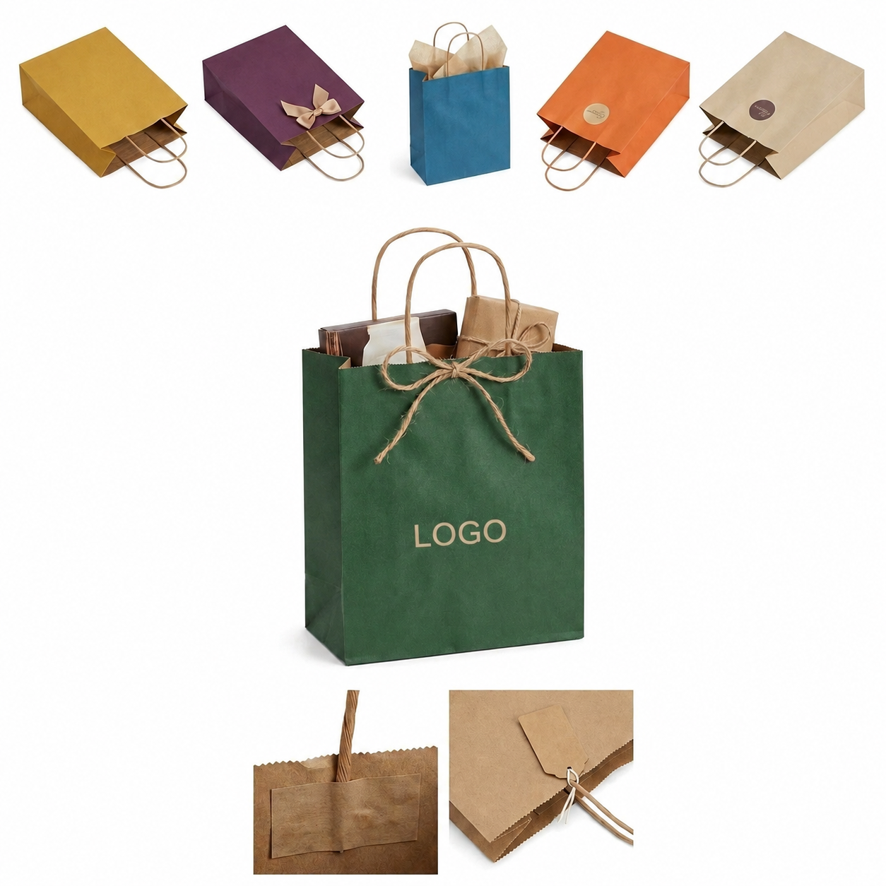 Colorful Heavy-Duty Kraft Paper Shopper Bag with Twisted Handles