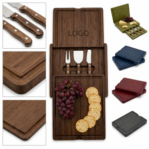 3-Piece Compact Sliding Bamboo Cheese Board Set with Integrated Serving Tools
