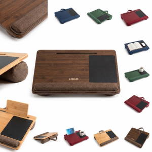 Ergonomic Wood-Grain Lap Desk with Integrated Mouse Pad and Device Slot