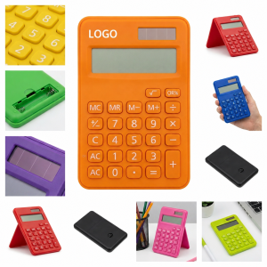 Compact Dual-Power Desktop Calculator with Folding Stand