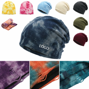 Distressed Tie-Dye Slouchy Knit Beanie Hat